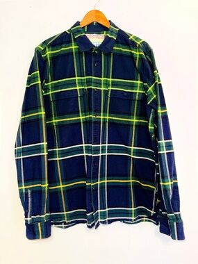 Scotch Soda Plaid Shirt Men Size XXL Green Blue Button Down Long Sleeve Woodsman